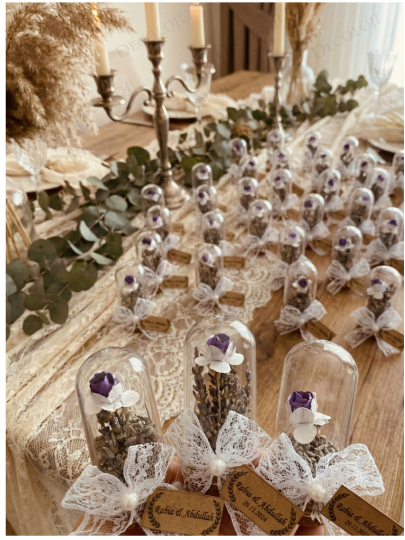 Nikah Şekeri - Jüt İp Süslemeli Fanus & Lavanta Kurusu Hediyelik