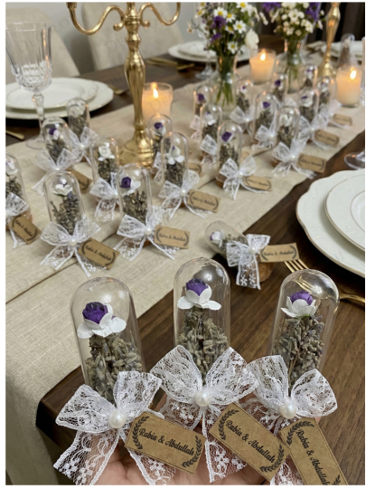 Nikah Şekeri - Jüt İp Süslemeli Fanus & Lavanta Kurusu Hediyelik