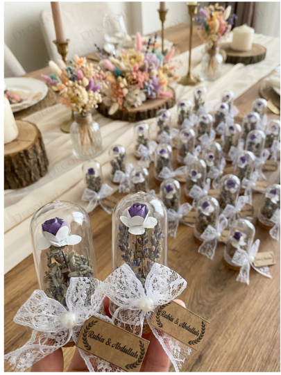 Nikah Şekeri - Jüt İp Süslemeli Fanus & Lavanta Kurusu Hediyelik