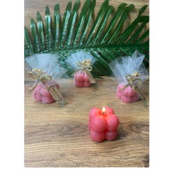 Jüt İp ve Tül Süslemeli Kırmızı Bubble Mum Hediyelik