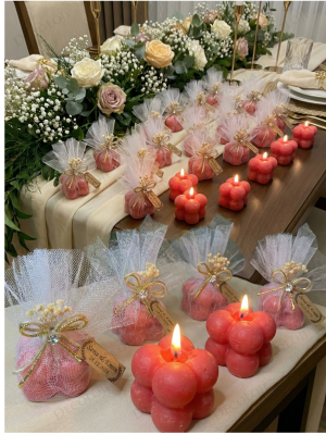 Jüt İp ve Tül Süslemeli Kırmızı Bubble Mum Hediyelik