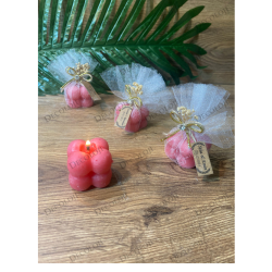 Jüt İp ve Tül Süslemeli Kırmızı Bubble Mum Hediyelik