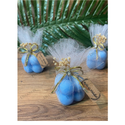 Jüt İp ve Tül Süslemeli Mavi Bubble Mum Hediyelik