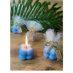 Jüt İp ve Tül Süslemeli Mavi Bubble Mum Hediyelik