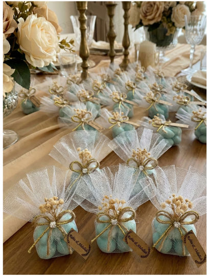 Nikah Şekeri - Jüt İp ve Tül Süslemeli Yeşil Bubble Mum Hediyelik Nikah Şekeri - Jüt İp ve Tül Süslemeli Yeşil Bubble Mum Hediyelik