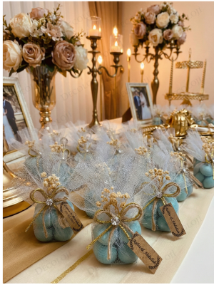 Jüt İp ve Tül Süslemeli Yeşil Bubble Mum Hediyelik