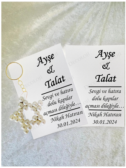 Nikah Şekeri - Yıldız Anahtarlık & Beyaz Hatıra Kartı Hediyelik