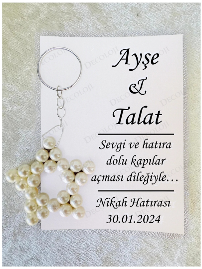 Nikah Şekeri - Yıldız Anahtarlık & Beyaz Hatıra Kartı Hediyelik