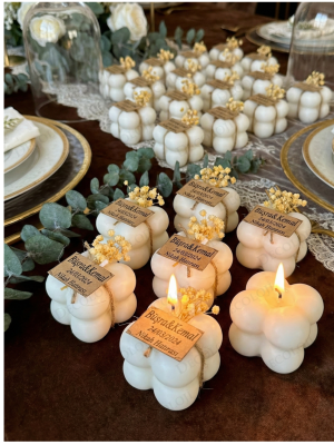 Kuru Çiçek Süslemeli Bubble Mum Hediyelik