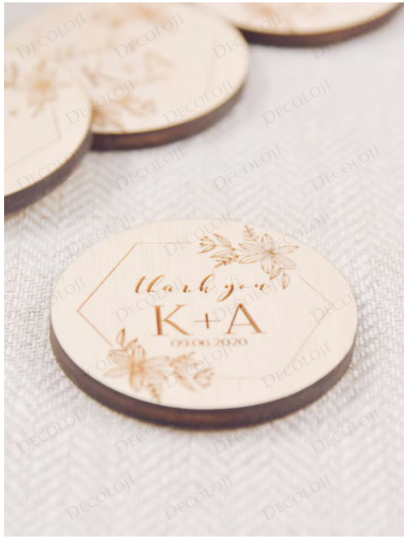 Nikah Şekeri - Yuvarlak MDF Magnet Hediyelik