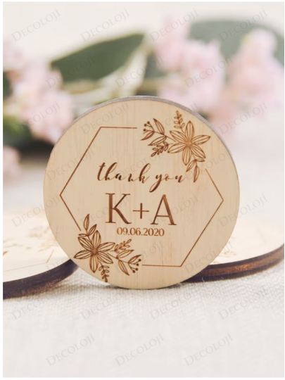 Nikah Şekeri - Yuvarlak MDF Magnet Hediyelik