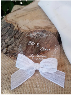 Nopeli Kurdele Süslemeli Şeffaf Yuvarlak Pleksi Magnet Hediyelik