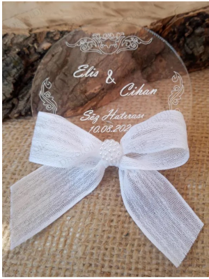 Nopeli Kurdele Süslemeli Şeffaf Yuvarlak Pleksi Magnet Hediyelik