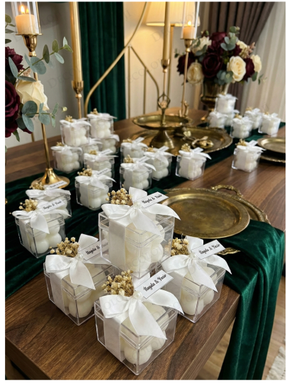 Nikah Şekeri - Kuru Çiçek ve Saten Kurdele Süslemeli Bubble Mum Hediyelik