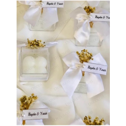 Kuru Çiçek ve Saten Kurdele Süslemeli Bubble Mum Hediyelik