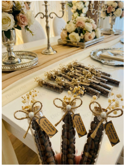 Nikah Şekeri - Jüt İp Süslemeli Cam Tüp & Kahve Çekirdeği Hediyelik