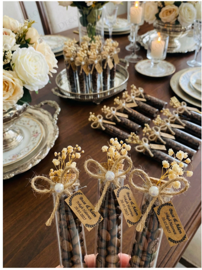 Nikah Şekeri - Jüt İp Süslemeli Cam Tüp & Kahve Çekirdeği Hediyelik