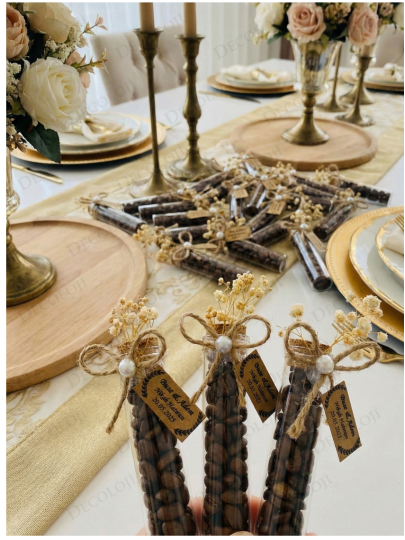 Nikah Şekeri - Jüt İp Süslemeli Cam Tüp & Kahve Çekirdeği Hediyelik