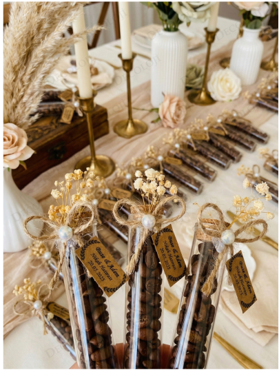 Nikah Şekeri - Jüt İp Süslemeli Cam Tüp & Kahve Çekirdeği Hediyelik