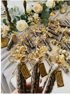 Jüt İp Süslemeli Cam Tüp & Kahve Çekirdeği Hediyelik