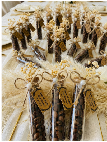 Nikah Şekeri - Jüt İp Süslemeli Cam Tüp & Kahve Çekirdeği Hediyelik