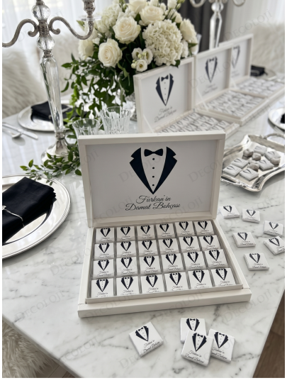 Söz, Nişan & Nikah - Damat Bohçası Çikolatası: Beyaz Etiket