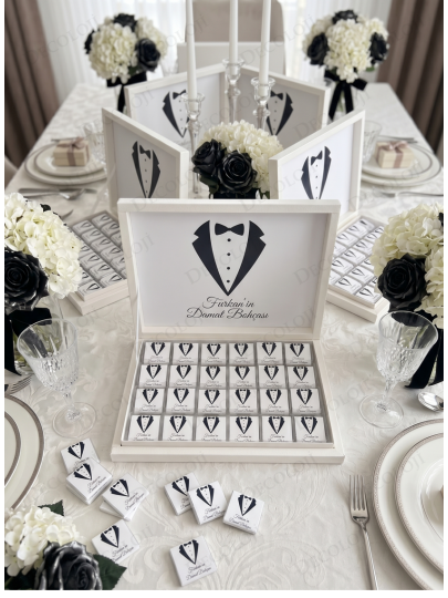 Söz, Nişan & Nikah - Damat Bohçası Çikolatası: Beyaz Etiket