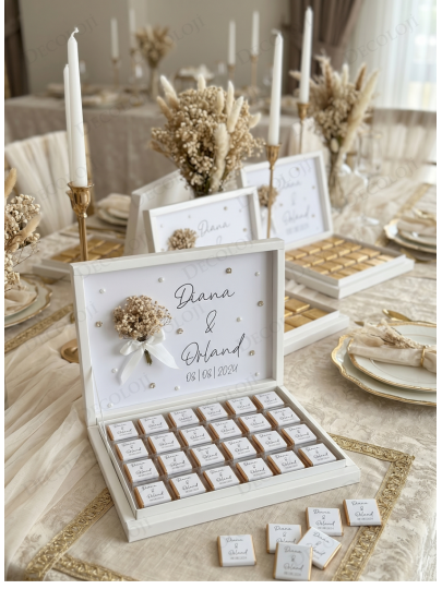 Söz, Nişan & Nikah - Kuru Çiçek Süslemeli Nişan Bohçası Çikolatası