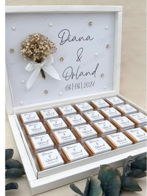 Kuru Çiçek Süslemeli Nişan Bohçası Çikolatası