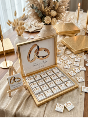 Alyans Baskılı Nişan Bohçası Çikolatası