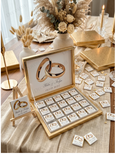 Söz, Nişan & Nikah - Alyans Baskılı Nişan Bohçası Çikolatası