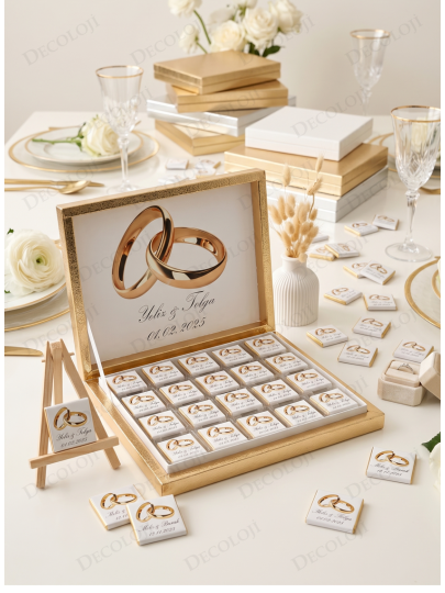 Söz, Nişan & Nikah - Alyans Baskılı Nişan Bohçası Çikolatası