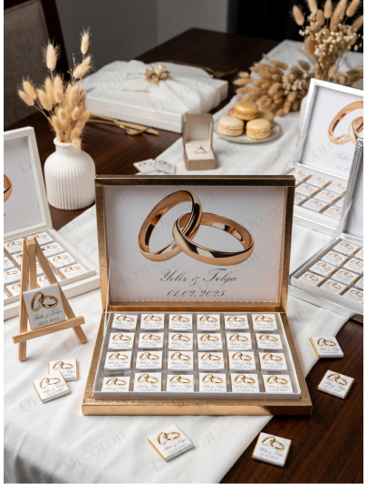 Söz, Nişan & Nikah - Alyans Baskılı Nişan Bohçası Çikolatası