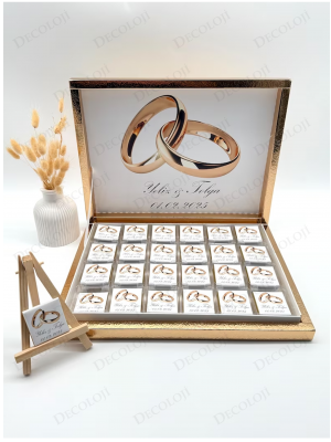 Alyans Baskılı Nişan Bohçası Çikolatası