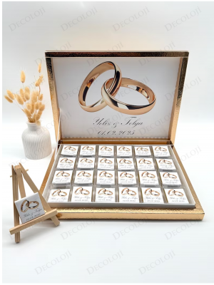 Alyans Baskılı Nişan Bohçası Çikolatası