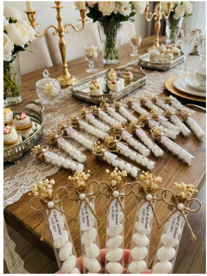 Nikah Şekeri - Jüt İp Süslemeli Cam Tüp & Şeker Hediyelik