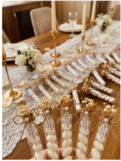 Nikah Şekeri - Jüt İp Süslemeli Cam Tüp & Şeker Hediyelik