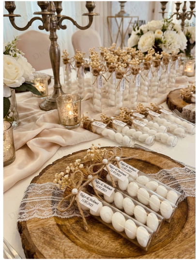 Nikah Şekeri - Jüt İp Süslemeli Cam Tüp & Şeker Hediyelik