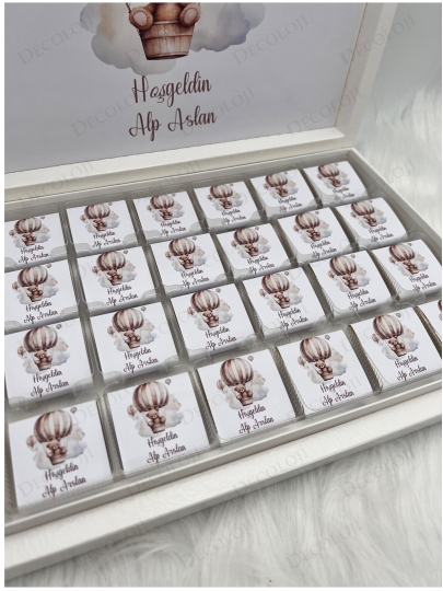 Bebek & Doğum - Ayıcık Temalı Hoşgeldin Bebek Çikolata Kutusu (Erkek)