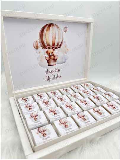 Bebek & Doğum - Ayıcık Temalı Hoşgeldin Bebek Çikolata Kutusu (Erkek)