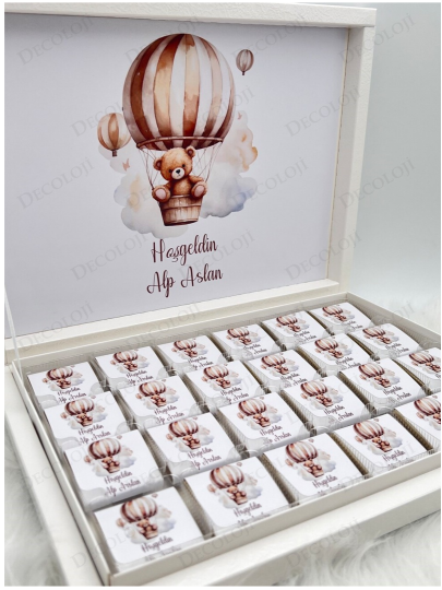 Bebek & Doğum - Ayıcık Temalı Hoşgeldin Bebek Çikolata Kutusu (Erkek)