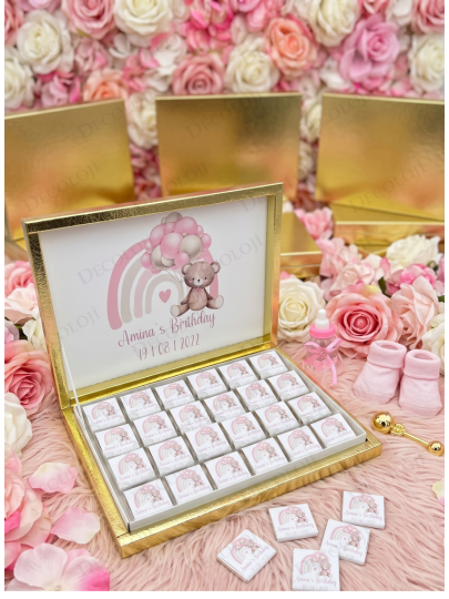 Bebek & Doğum - Ayıcık Temalı Hoş Geldin Bebek Çikolata Kutusu (Kız)