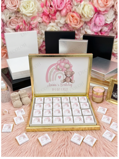 Bebek & Doğum - Ayıcık Temalı Hoş Geldin Bebek Çikolata Kutusu (Kız)