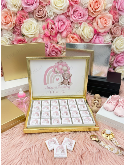 Bebek & Doğum - Ayıcık Temalı Hoş Geldin Bebek Çikolata Kutusu (Kız)
