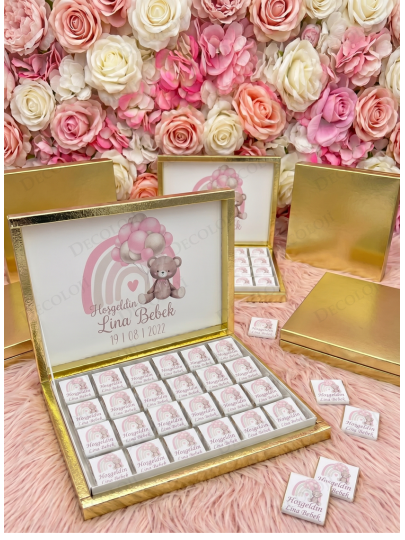 Bebek & Doğum - Ayıcık Temalı Hoş Geldin Bebek Çikolata Kutusu (Kız)