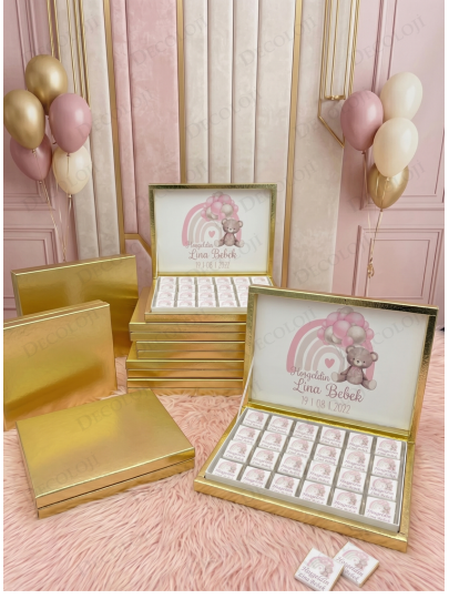 Bebek & Doğum - Ayıcık Temalı Hoş Geldin Bebek Çikolata Kutusu (Kız)