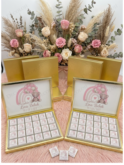 Bebek & Doğum - Ayıcık Temalı Hoş Geldin Bebek Çikolata Kutusu (Kız)