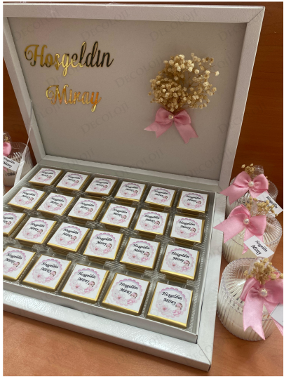 Bebek & Doğum - Pembe Kurdele Süslemeli Hoş Geldin Bebek Çikolata Kutusu Bebek & Doğum - Pembe Kurdele Süslemeli Hoş Geldin Bebek Çikolata Kutusu