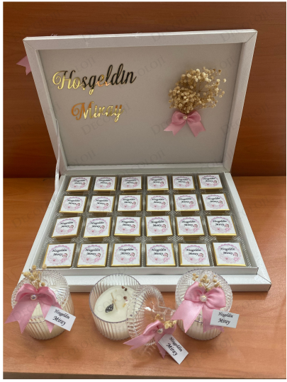 Bebek & Doğum - Pembe Kurdele Süslemeli Hoş Geldin Bebek Çikolata Kutusu Bebek & Doğum - Pembe Kurdele Süslemeli Hoş Geldin Bebek Çikolata Kutusu