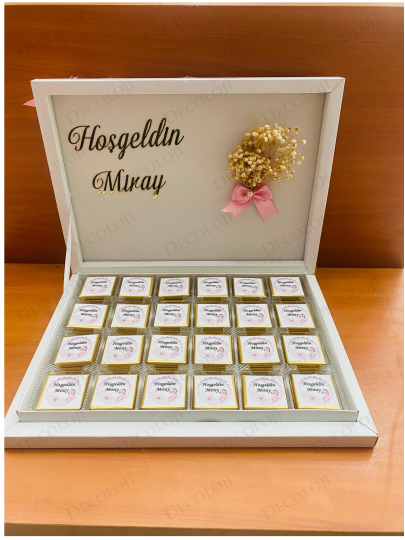 Bebek & Doğum - Pembe Kurdele Süslemeli Hoş Geldin Bebek Çikolata Kutusu Bebek & Doğum - Pembe Kurdele Süslemeli Hoş Geldin Bebek Çikolata Kutusu